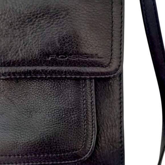 Vtg Fossil Crossbody Pebbled Leather Black Purse Bag Academia Preppy Hippie - Picture 16 of 16